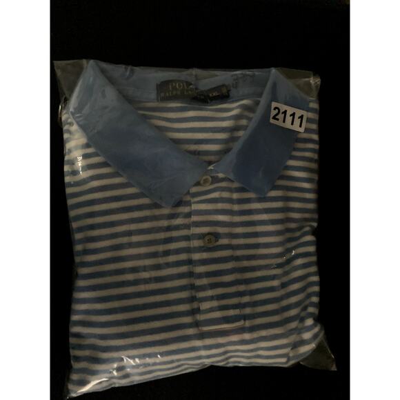 Polo Ralph Lauren Knit Polo Shirt Mens XXL Blue Striped Jersey Knit Casual Pony - Picture 10 of 11